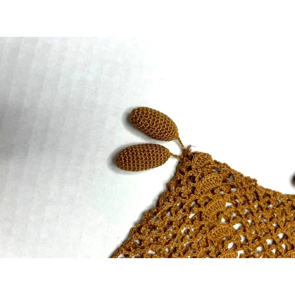 Vintage Handmade Open Crochet Drawstring‎ Handbag Purse Bag Unlined